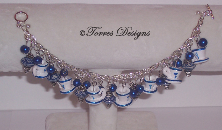 Blue Tea Cups Charm Bracelet