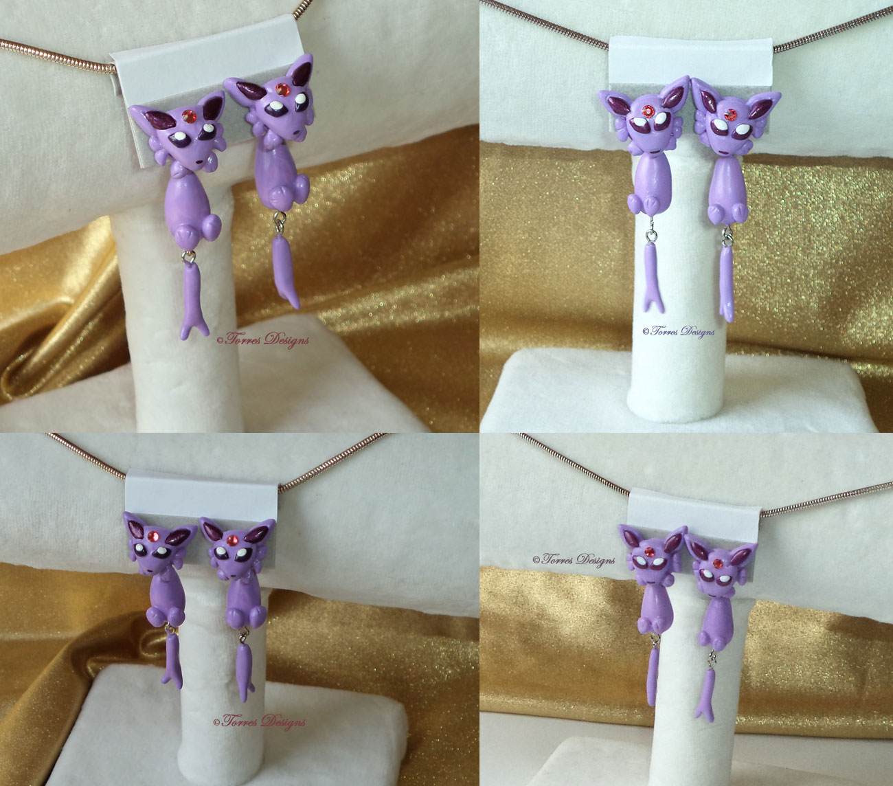 Espeon Dangle Earrings Swarovski Crystals, Sterling Silver Post and Backings Pokemon Nintendo