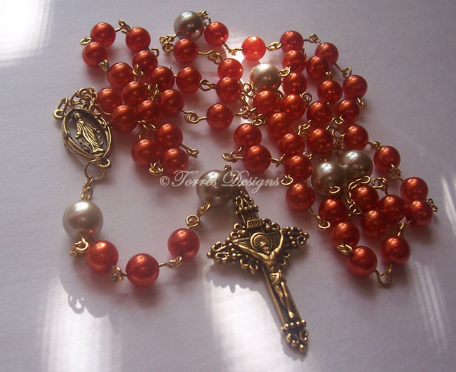 Orange and Off-White Pearl Rosary