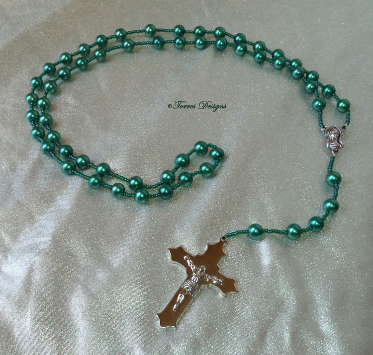 Emerald Pearl Glass Beads Rosary